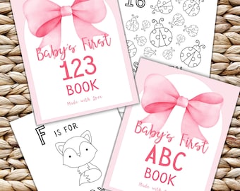 Bow Baby Shower Coloring Book, ABC 123 Coloring Book Baby Shower Game, Alphabet Coloring Pages, Baby's First Letter Book Guest Book