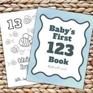 123 Baby Shower Coloring Book, Baby&#39;s First 123 Book Baby Shower Printable, Number Coloring Pages for Wavy Baby Shower, Guest Book