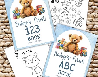Watercolor Baby Shower Coloring Book, ABC 123 Coloring Book Baby Shower Game, Alphabet Coloring Pages, Baby's First Letter Book Guest Book