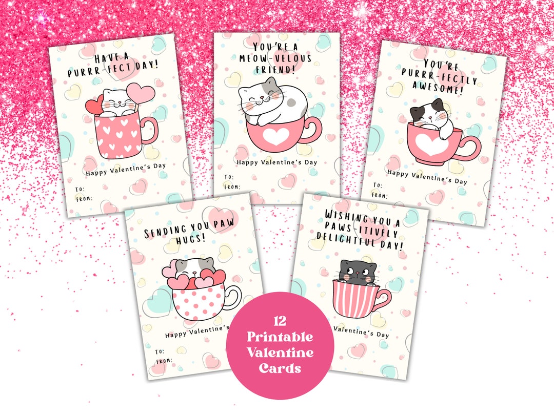 Printable Cat Valentines Day Card, Funny Pun Valentine Cards for Kids ...