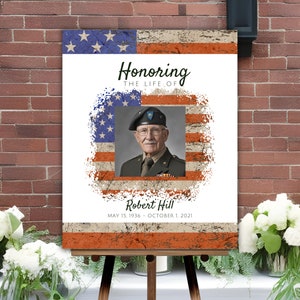 Veteran Funeral Welcome Sign, Military Celebration of Life Welcome Sign, Printable Memorial Welcome Sign, Custom American Flag Funeral Sign
