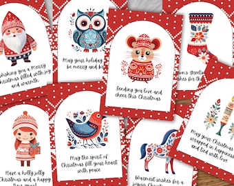 Cartes de Noël scandinaves à imprimer, cartes de vœux d'art populaire finlandais, lot de cartes de voeux de Noël des bois nordiques pour amis et famille