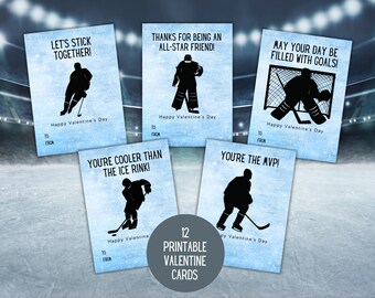 Hockey Valentine Card Printable, Printable Hockey Pun Valentine's Day Cards, Sports School Valentine Printable Cutouts for Classroom