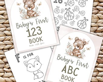 Libro da colorare Watercolor ABC 123: Libro degli ospiti per baby shower (PDF)