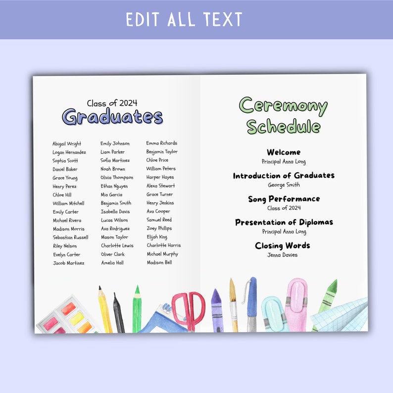 Preschool Graduation Program Template Printable Graduation Program for