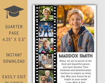 Editable Yearbook Ad Template: Quarter Page Graduation Tribute (Digital Download)