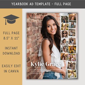 High School Senior Yearbook Ad Template, Editable Full Page Yearbook Ad Layout, Graduation Tribute, Personalized Photo Collage School Ad