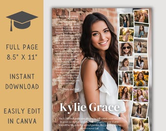 Modèle de publicité pour un annuaire de lycée, mise en page modifiable d'annonce pour l'annuaire pleine page, hommage de remise des diplômes, collage de photos personnalisé