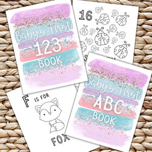 ABC 123 Livro de colorir Jogo de chá de bebê, Páginas para colorir do alfabeto para chá de bebê de menina, Livro das primeiras letras do bebê, Livro de visitas do chá de bebê