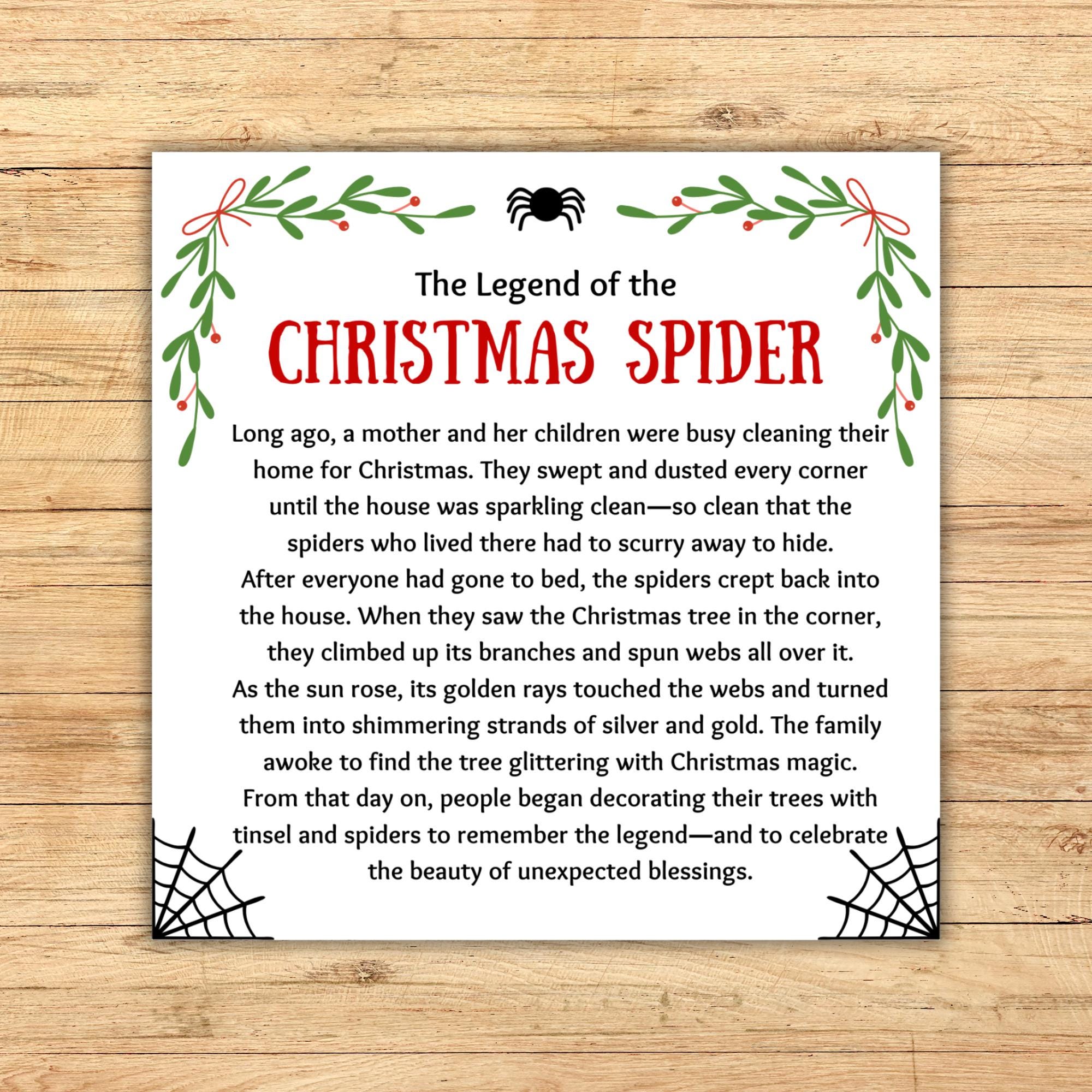 the legend of the christmas spider printable tag, christmas spider
