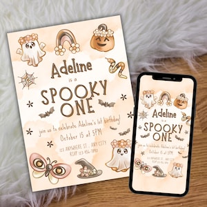 Boho Spooky One Halloween First Birthday Invitation (Digital Download)