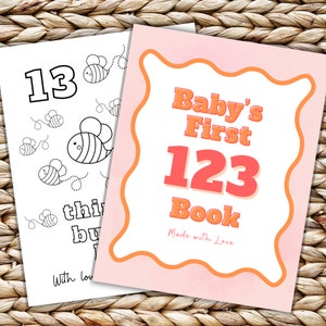 123 Baby Shower Coloring Book, Baby&#39;s First 123 Book Baby Shower Printable, Number Coloring Pages for Wavy Baby Shower, Guest Book