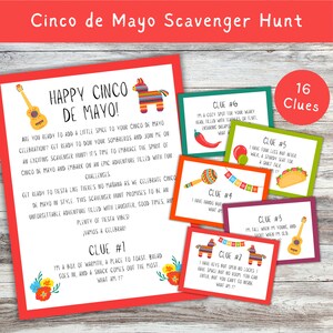 Cinco de Mayo Scavenger Hunt for Teens, Mexican Fiesta Indoor Treasure Hunt Clues Printable, Cinco de Mayo Activities for Older Kids