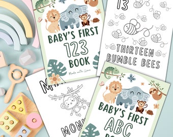 Alphabet Coloring Pages for Safari Animal Baby Shower, ABC 123 Coloring Book Baby Shower Game Jungle, Baby's First Letter Book, Guest Book