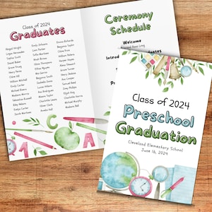 Preschool Graduation Program Template, Printable Graduation Program for Kindergarten, Editable Pre-K Ceremony Program, Commencement Ceremony