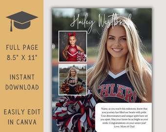 High School Senior Jahrbuch-Anzeigenvorlage, bearbeitbares ganzseitiges Jahrbuch-Anzeigenlayout, Abschluss-Tribut, personalisierte Fotocollage-Schulanzeige