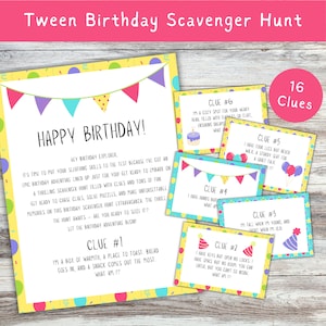 Birthday Scavenger Hunt for Teens, Treasure Hunt for Older Kids Tweens, Indoor Birthday Treasure Hunt Clues Printable, Birthday Game Riddles