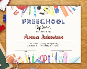 Editable Preschool Graduation Diploma Canva, Printable Graduation Certificate, Last Day of School Certificate Template, Class of 2024