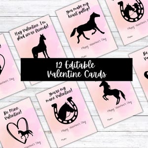 Cartes de Saint-Valentin cheval imprimables personnalisées pour enfants, étiquettes de la Saint-Valentin école sur le thème du cheval découpes imprimables pour la salle de classe, téléchargement immédiat