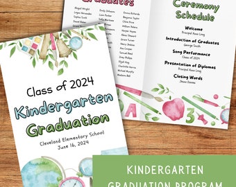 Kindergarten Graduation Program Template, Printable Graduation Program for Preschool, Editable Pre-K Ceremony Program, Commencement Ceremony