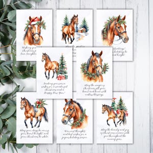 Pferde Weihnachtskarten Set, Weihnachtskarten für Pferdeliebhaber, Tier Weihnachtskarten für Freunde und Familie, Aquarell Pferdekarten