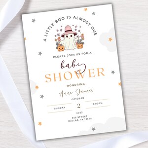 Little Boo Halloween Baby Shower Invitation: Ghost Theme (Digital Download)
