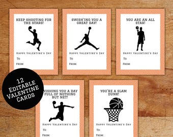 Printable Basketball Valentines Day Card, Basketball Pun Valentine Cards for Kids, School Valentine Tags Printable Cutouts for Classroom