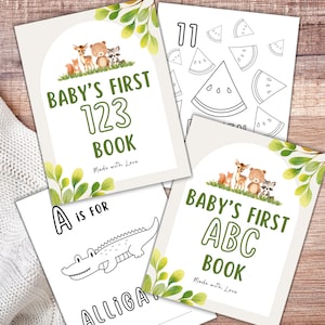 ABC 123 Livro para colorir Jogo de chá de bebê, Páginas para colorir do alfabeto para chá de bebê da floresta, Livro da primeira carta do bebê, Livro de visitas do chá de bebê