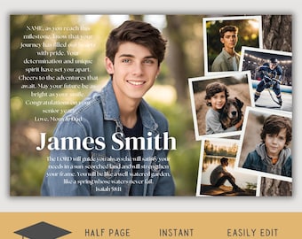 Half Page Yearbook Ad Boy, Editable Yearbook Ad Layout, High School Senior Yearbook Ad Template, Graduation Tribute Yearbook Template Girl