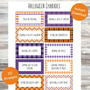 Printable Halloween Charades for Kids, Halloween Activity for Kids and Adults, Fall Family Game, Halloween Charades Game Cards