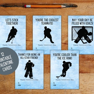 Hockey Valentine Card Printable, Printable Hockey Pun Valentine's Day Cards, Sports School Valentine Printable Cutouts for Classroom