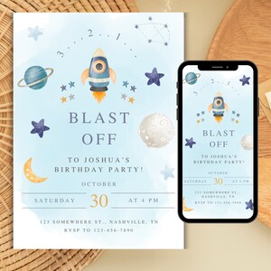 Outer Space Birthday Invitation: Astronaut Party Template (Canva, Digital Download)