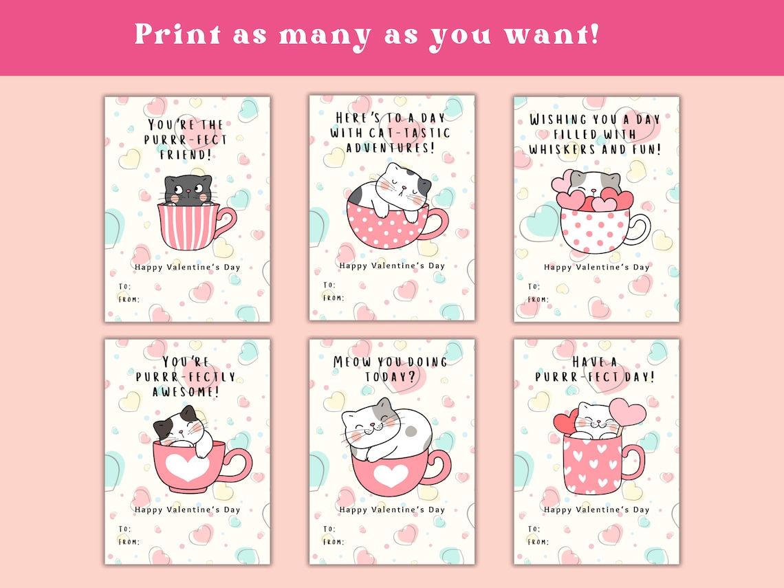 Printable Cat Valentines Day Card, Funny Pun Valentine Cards for Kids ...