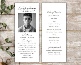 Simple Funeral Program Template: Double Sided Order of Service (Digital Download)
