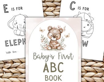 Watercolor ABC Coloring Book Baby Shower, Alphabet Coloring Pages for Baby Shower, ABC Book Baby Shower Game, Baby's First Letter Book