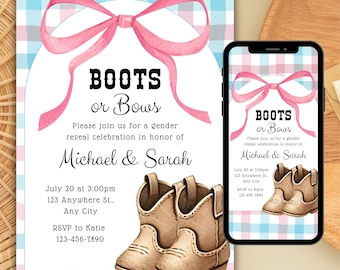 Boots or Bows Gender Reveal Invitation: Cowboy Theme (Digital Invite)