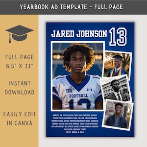 High School Senior Yearbook Ad Football Template, Editable Full Page Yearbook Ad Layout, Graduation Tribute, Personalized Senior Tribute