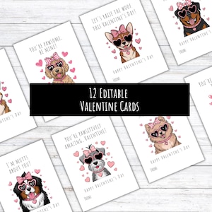 Benutzerdefinierte druckbare Hund Valentinstag Karten, lustige druckbare Klassenzimmer Valentinstag Valentinstag Karten für Kinder, Valentinstag Geschenkanhänger