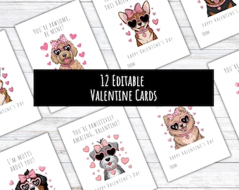 Custom Printable Dog Valentines Day Cards, Funny Printable Classroom Valentines School, Puppy Valentine Cards for Kids, Valentine Gift Tags