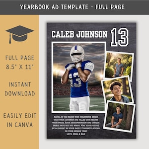 High School Senior Yearbook Ad Football Template, Editable Full Page Yearbook Ad Layout, Graduation Tribute, Personalized Senior Tribute