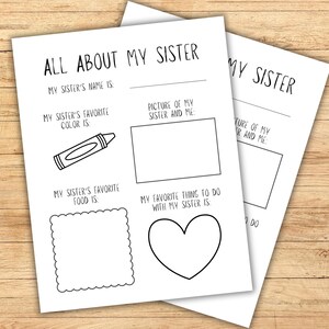 Muttertagsgeschenk für Schwester zum Ausdrucken, Alles über meine Schwester Fragebogen, Malkarte für Schwester, Last-Minute-Andenken für Schwester