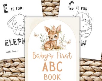 Watercolor Deer ABC Coloring Book Baby Shower, Alphabet Coloring Pages for Baby Shower, ABC Book Baby Shower Game, Baby's First Letter Book