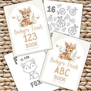 Watercolor Deer Baby Shower Coloring Book, ABC 123 Coloring Book Baby Shower Game, Alphabet Coloring Pages, Baby's First Letter Guest Book