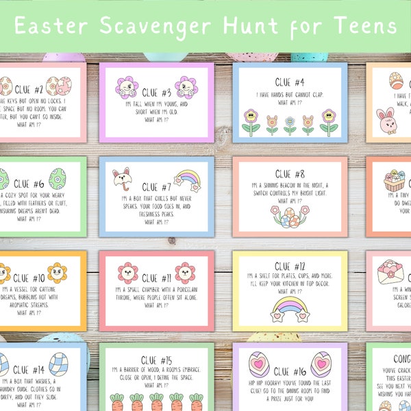 Easter Scavenger Hunt for Teens, Indoor Treasure Hunt for Tweens, Printable Easter Activities for Older Kids, Easter Egg Hunt Clues