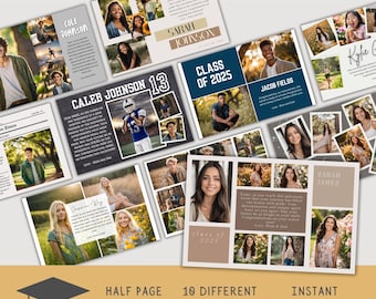 High School Senior Half Page Yearbook Ad Template Bundle, Yearbook Ad Layouts, Graduation Tribute, Photo Collage Senior Ad, Canva Template