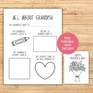 Cuestionario "Todo sobre mi abuela", tarjeta imprimible para el Día de la Madre, regalo de último minuto para la abuela.