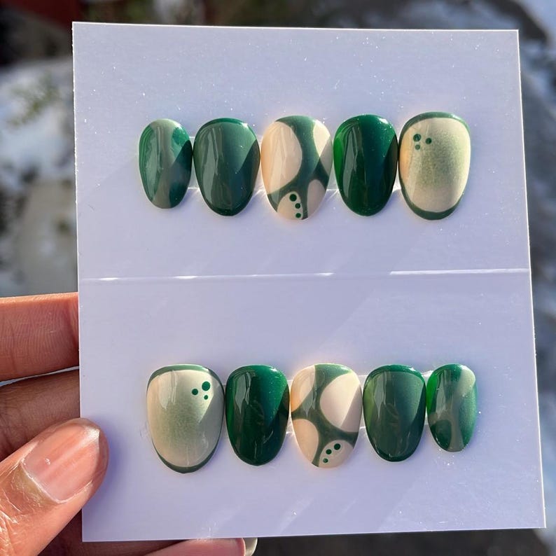 Toad Nails Macha Mushroom-toad Themed Press on Nails | Handmade Press on Nails ...