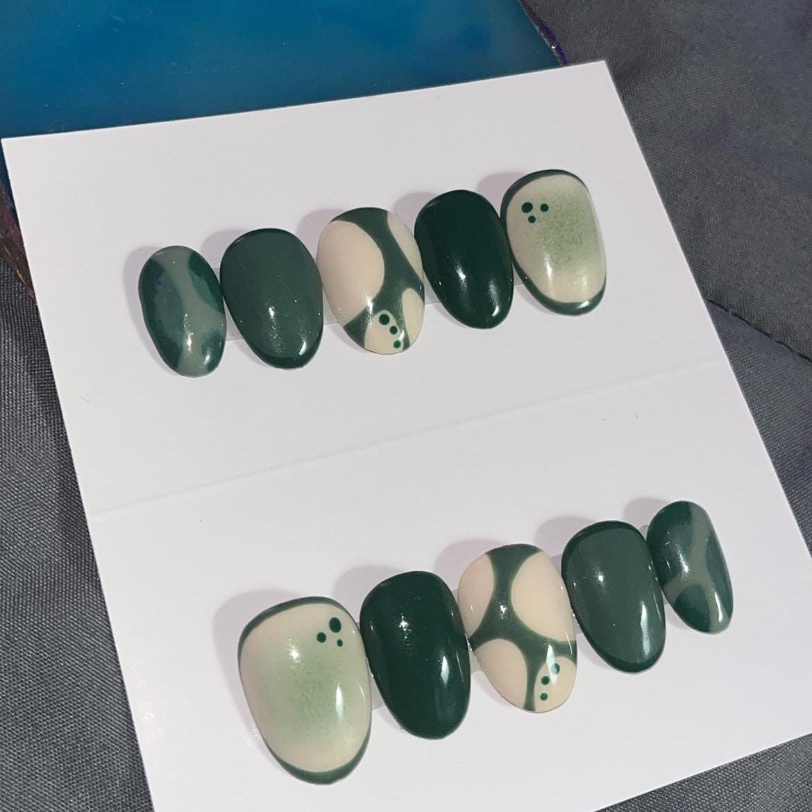 Toad Nails Macha Mushroom-toad Themed Press on Nails | Handmade Press on Nails ...