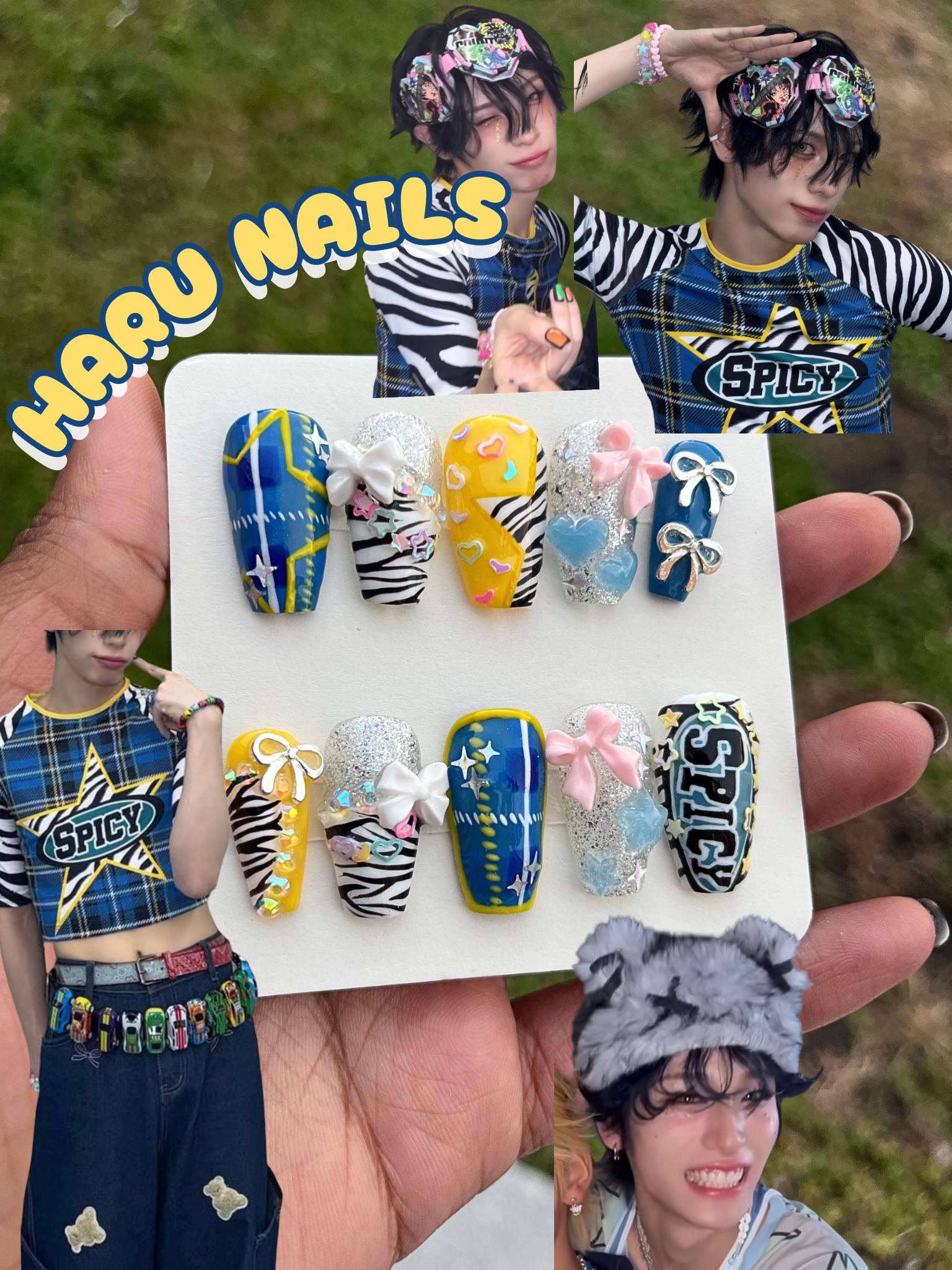 XLOV Haru “biii:-p” Outfit Inspired Press on Nails | Handmade | K 