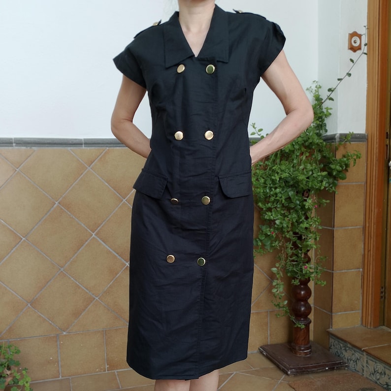 Vintage 80s 100% Linen Blazer Dress, Double Breasted Safari Dress, Size ...